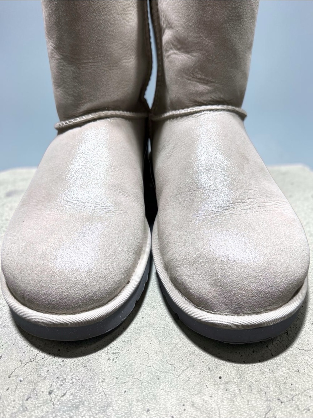 UGG Bailey Bow Bling SWAROVSKI Crystal Charm Boots Shimmer Sheepskin Blue Size 9 - Picture 7 of 16